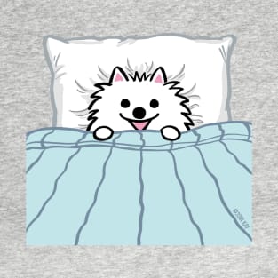 Cute White Pomeranian Tucked in Bed T-Shirt